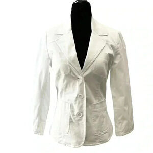 Suzy Shier Cropped Fitted  Blazer 3/4 Sleeves Cotton White Size Small